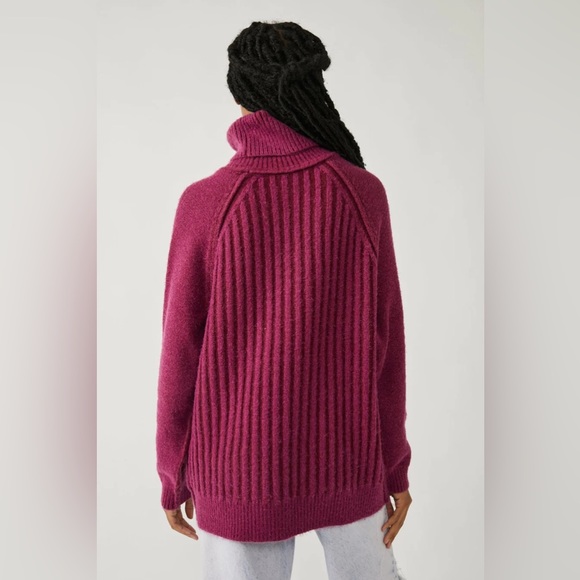 NWT FREE PEOPLE Big City Turtleneck Sweater | Mulberry Garnet Combo MSRP $168 - Picture 5 of 14